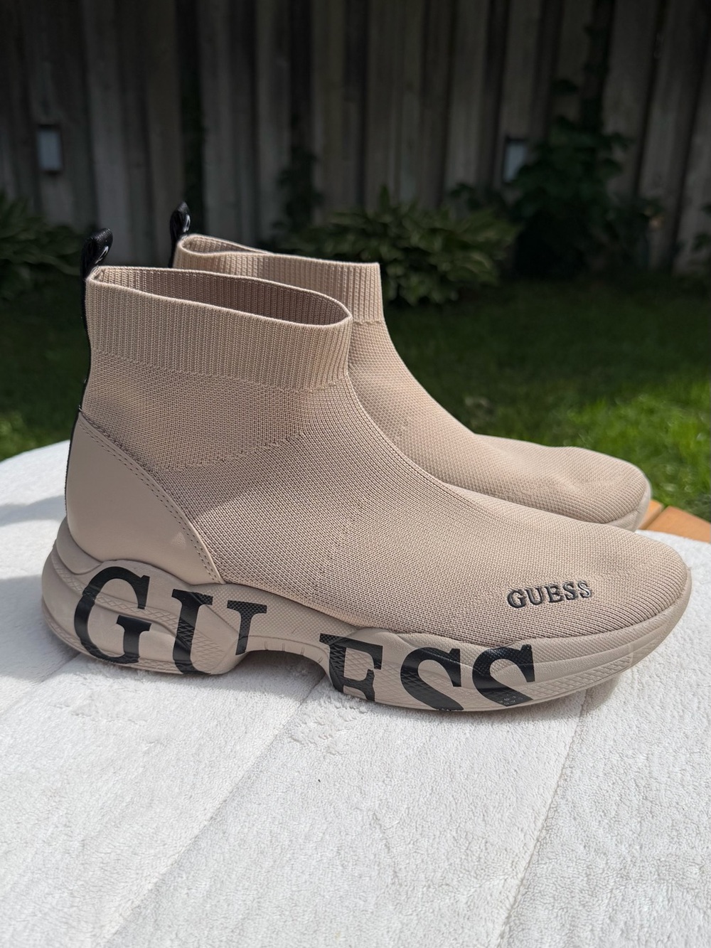 Guess Beige Sock Sneakers – Women’s Size 9 – Modern Knit Style